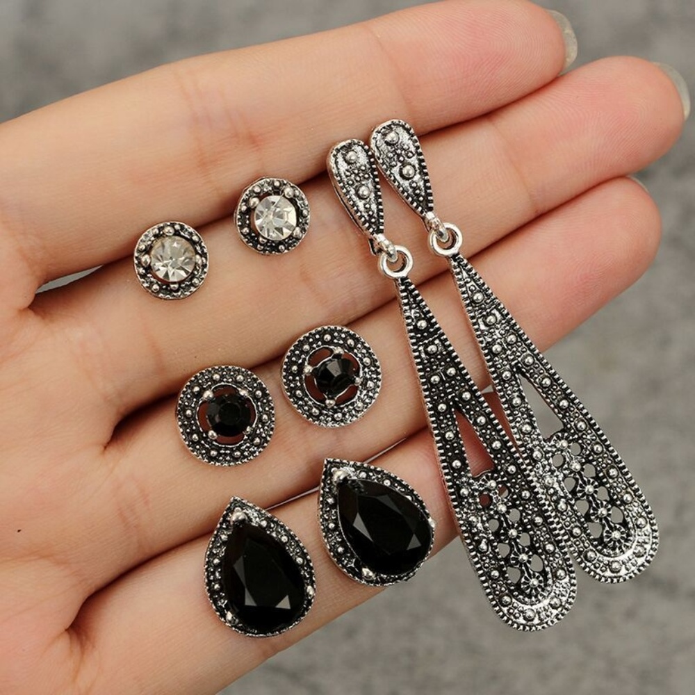 925 Silver-Plated Vintage Bohemian Earrings Set